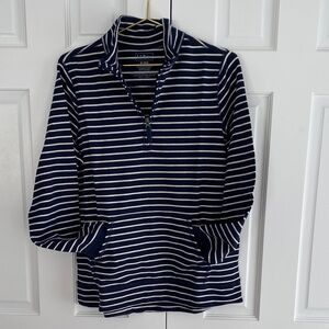 LL Bean Ultrasoft Quarter Zip Nautical Striped Pullover Sweatshirt